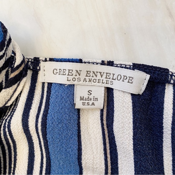 Green Envelope LA Striped Romper Jumpsuit Size S Ruffled - Picture 5 of 5